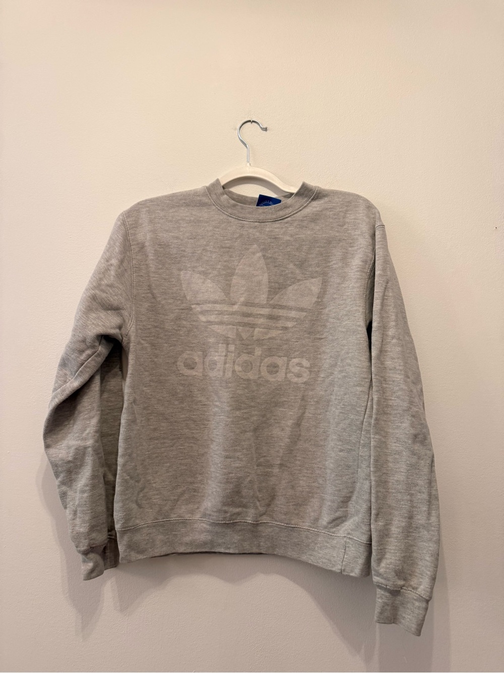 adidas Light Gray Trefoil Double Print Crewneck Sweatshirt Size Small